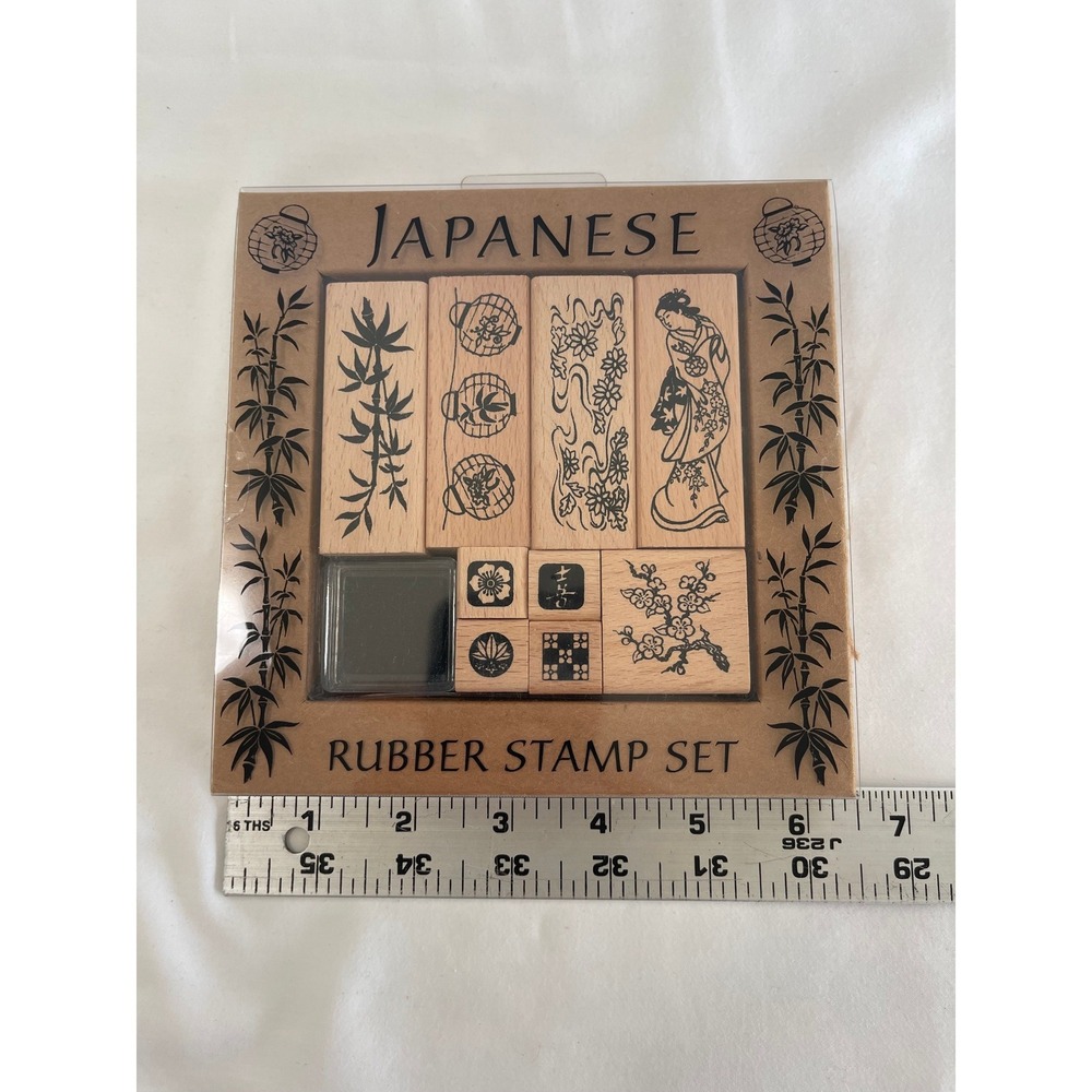 Plaid Japanese Wood Rubber Stamp Set 2412R Geisha Bamboo Plus 6 Bonus Stamps